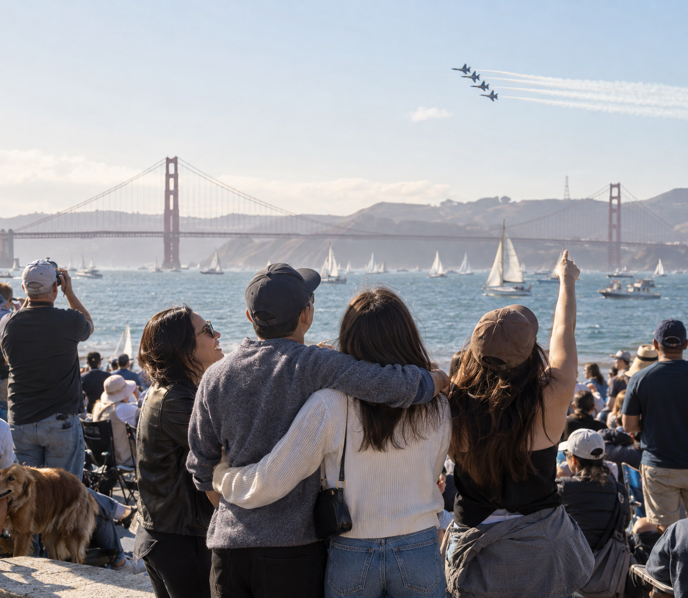 Friends watching Fleet Week over San Francisco Bay